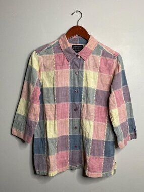 90s vintage multicolor checkered button up shirt